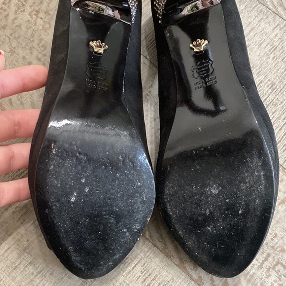 Nina New York Pumps Open Toe Heels Studded Jeweled Black Suede - Picture 11 of 14